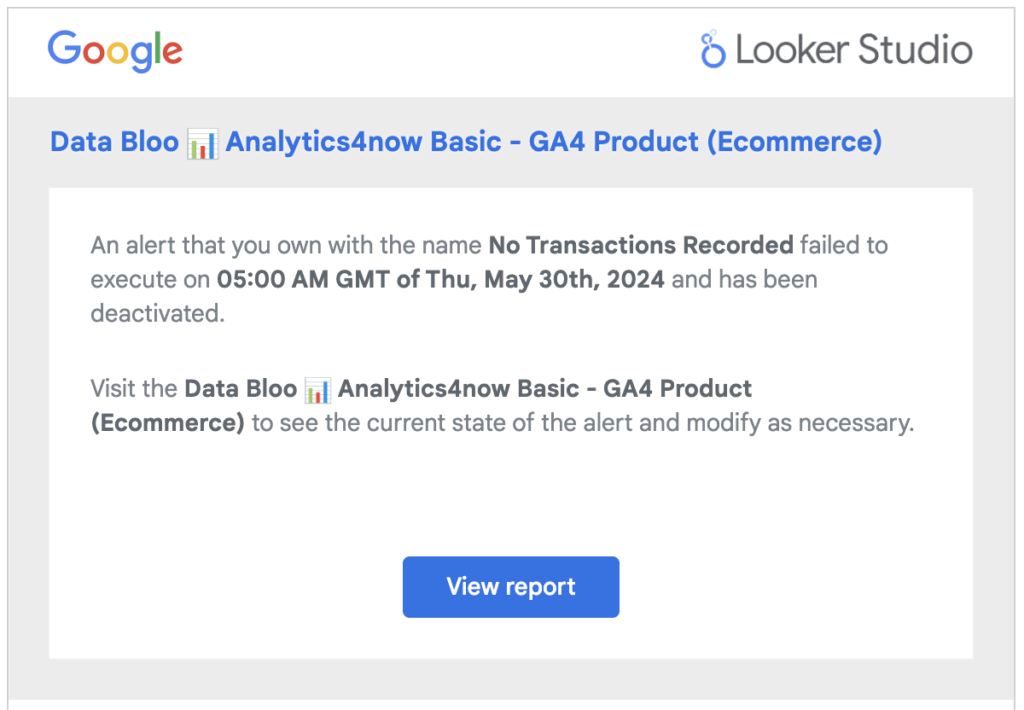 troubleshoot alert looker studio-  data bloo